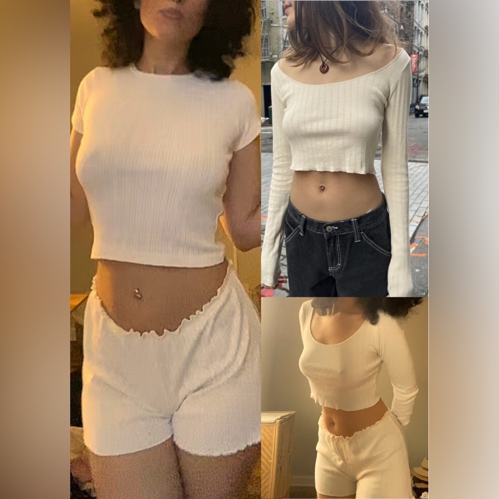 Brandy Melville Pointelle Eyelet McKenna & Ashlyn Tops + Mila Shorts | Ivory
